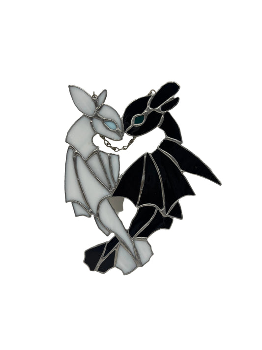 "Toothless and The Light Fury" Stained Glass